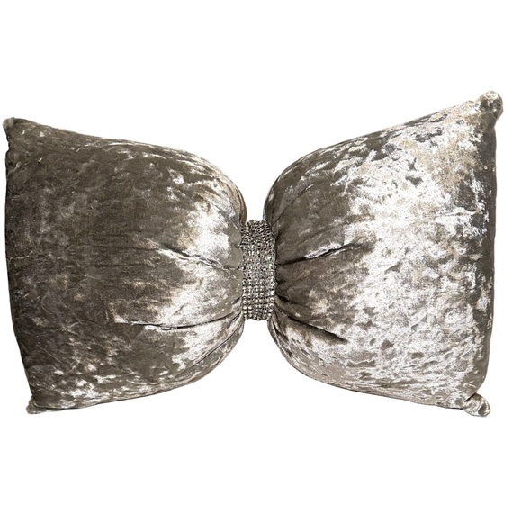 Other - Custom-Made Silver Bow Pillow from England – Crushed Velvet & Rhinestone Center